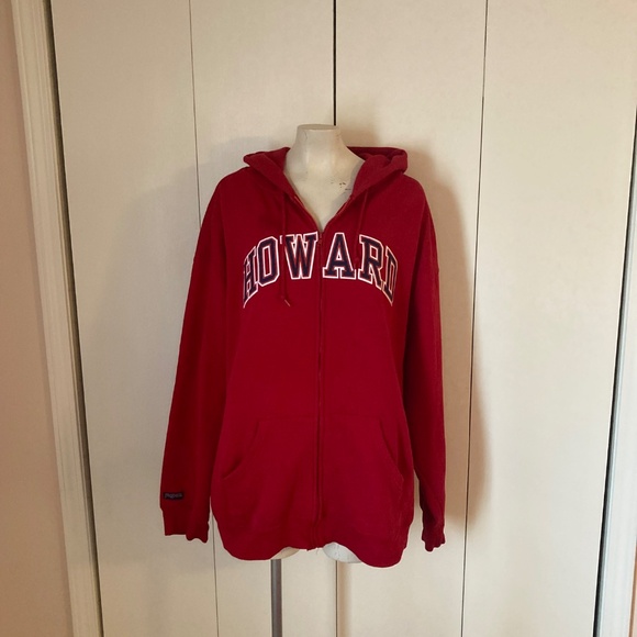 Vintage 90s Jansport  Red HOWARD University Zip up Hoodie Sweatshirt Size XXL - Picture 1 of 8